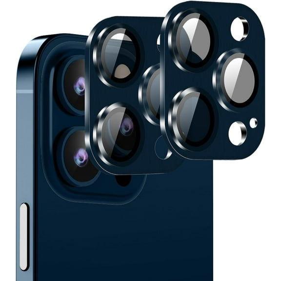 [Blue][2 Pack] Camera Lens Protector for iPhone 15 Pro/ 15 Pro Max,Ultra HD 9H Tempered Glass Camera Cover screen Metal Ring Case Friendly Scratch Resistant Easy to Install