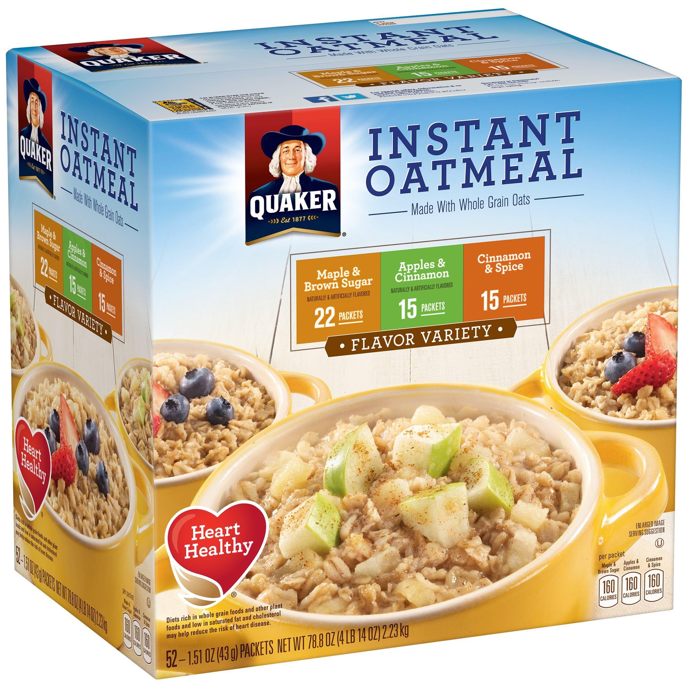 Quaker Instant Oatmeal Flavor Variety Pack 52 1 51 Oz Packets 