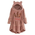 thumbnail image 2 of IROINNID Women's Casual Mid-Long Graphic Prints Hoodie Overcoat Long Sleeve Outwear, Pink, 2 of 4
