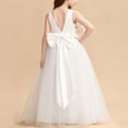 thumbnail image 4 of Girls Princess Dresses Cozy Satin Tulle,V Neck Back Big Bow Floor Length Wedding Flower Party Pageant Gown White 9-10Years, 4 of 6