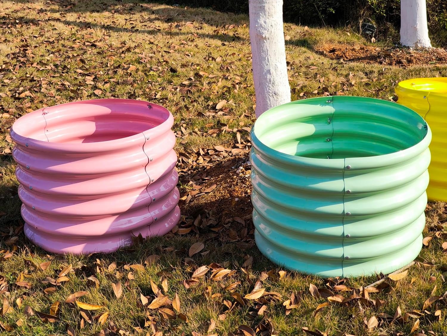 Kids Raised Garden Beds Outdoor (4-Pack)-24x24x18in Round Galvanized Metal Planter Box for Planting Vegetables, Flowers, Fruits, Eco-Safe & Easy Setup, Blush Pink