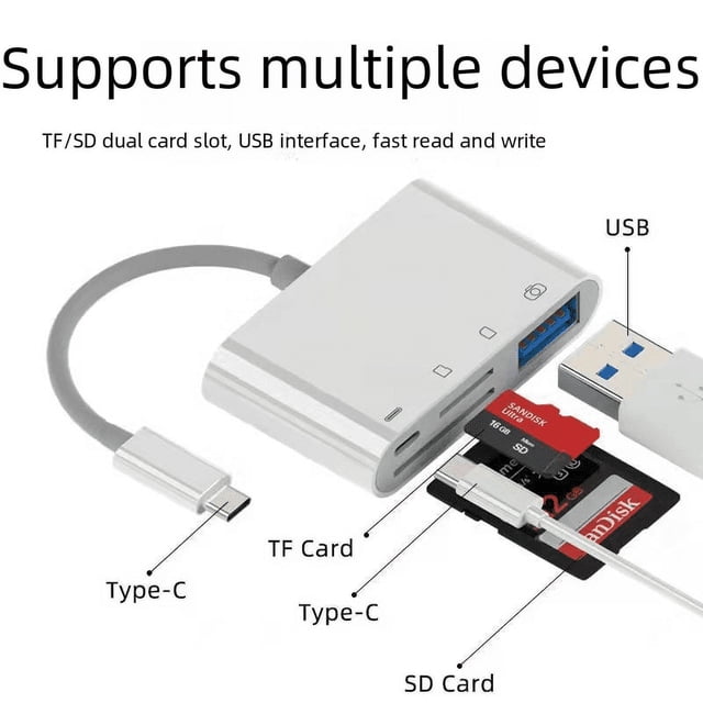 Lector de tarjetas multifunción cuatro en uno, estación de acoplamiento tipo C, convertidor USB 3.0 a TF/SD de alta velocidad, todo en uno