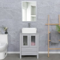Eclife 24" Gray Bathroom Vanity Set with Wood Top,White Ceramic Sink, Water Saving Faucet, Pop up Drain Combo