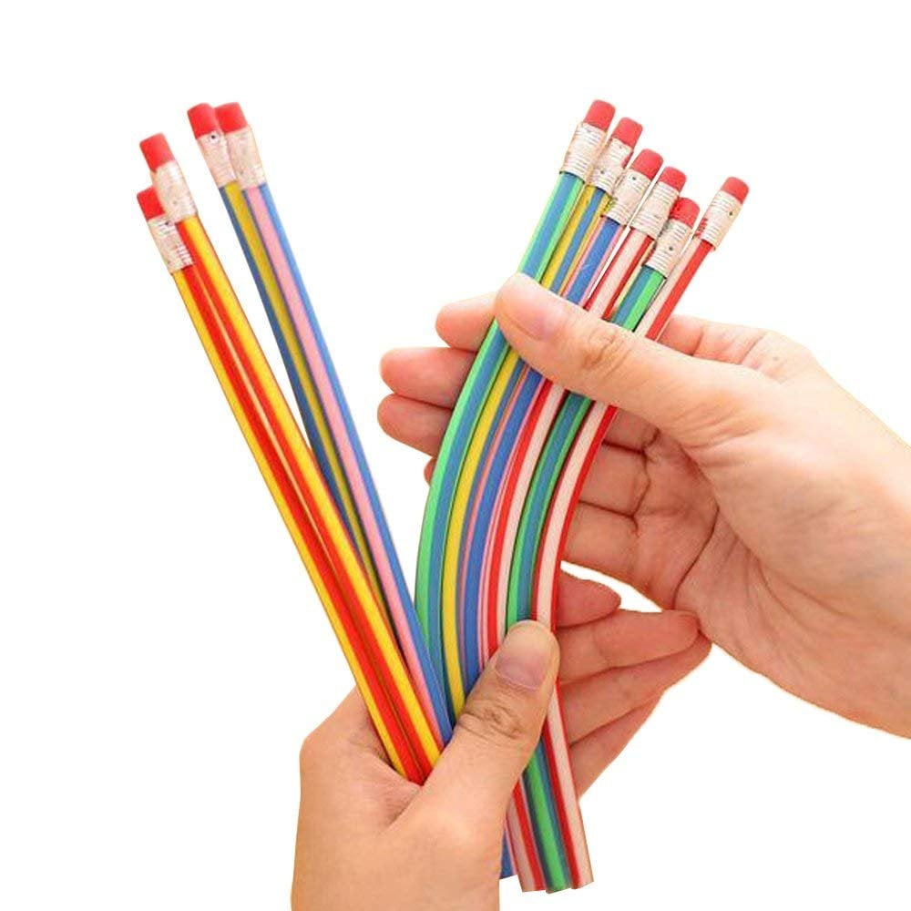 Flexible Pencil 4 Pack With Erasers Kids School Fun Neon Bendy Fun Free P+P 