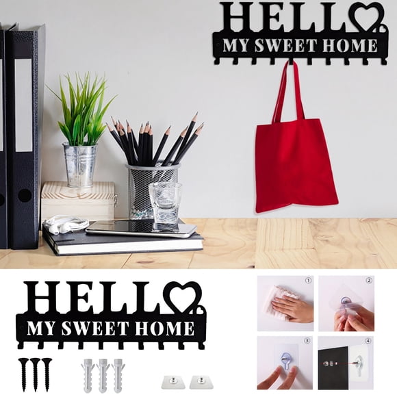 Dvkptbk Hooks/Hangers/Holders Keys Holder for Wall Black Metal Wall Key Hanger Decorative Key , Key Rack with Adhesive Wall Screw Organization and Storage on Clearance