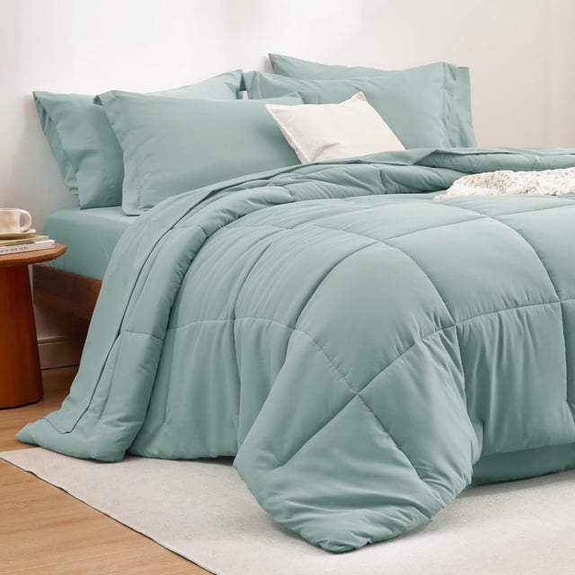 Juego de edredón Bedsure Sage Green Queen, 7 piezas