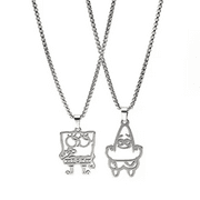 2Pcs Spongebob Puzzle Pendant Necklace - BFF Best Friend Friendship Bestie Memorial Jewelry Fun Creative Gift