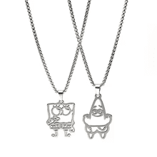 2Pcs Spongebob Puzzle Pendant Necklace - BFF Best Friend Friendship Bestie Memorial Jewelry Fun Creative Gift