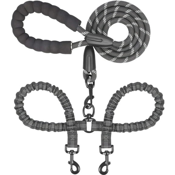 RYLZX Dual Dog Leash - 360° Swivel, No Tangle Walking Leash with Shock Absorbing Bungee for Two Dogs (Medium, 8-35 lbs, Black)