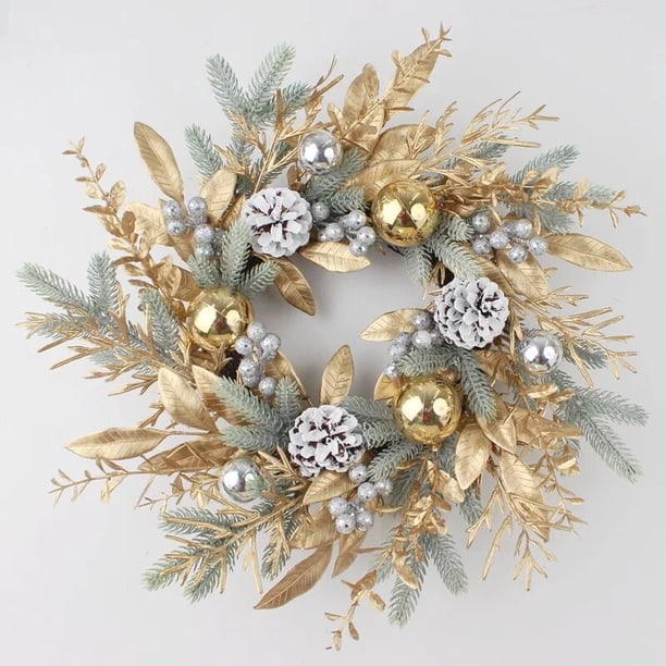 Guirnalda de Navidad Artificial, para puerta Delantera Rama Dorada de ratán, colgante de pared, interior y exterior, adorno de decoración navideña