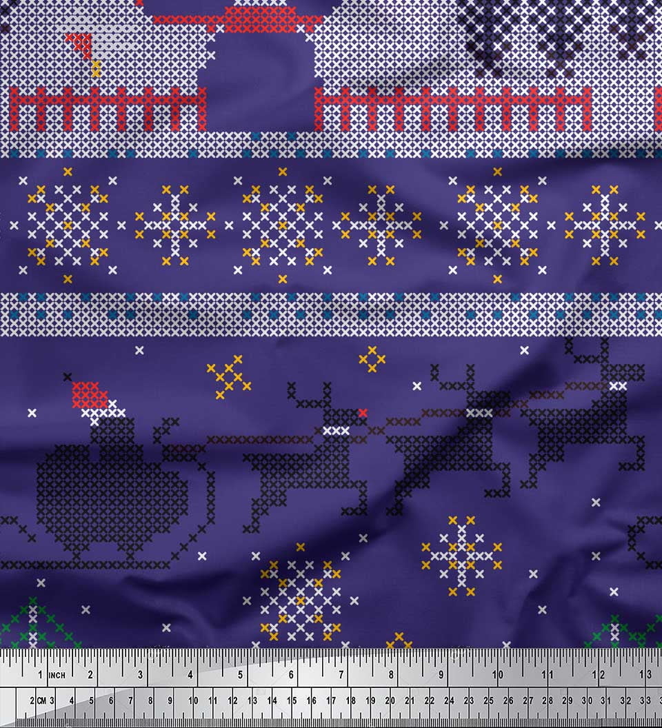 Soimoi Velvet Fabric Cross Stitch Christmas Decor Fabric Printed Yard 58 Inch Wide