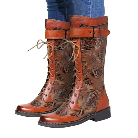 

ZMHEGW Boots For Women Combat Heels Breathable High Retro Zipper Boots Shoes