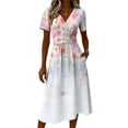 thumbnail image 5 of Minjewel Ladies Floral Casual Fashionable Short Sleeve V-Neck Dress for Spring Summer Women's Daily Casual Wear,Pink,XL, 5 of 6