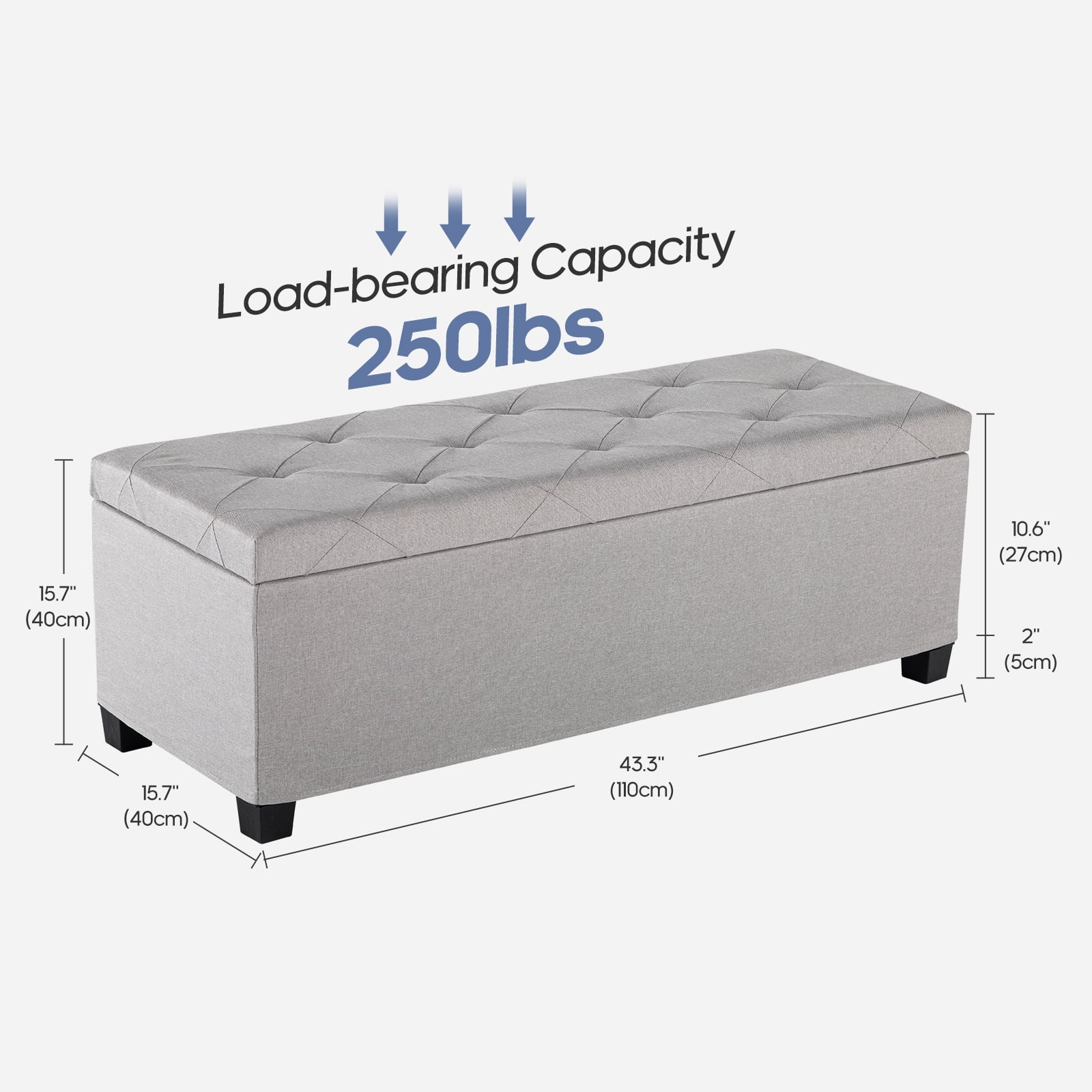 EDX 43 lnch Storage Ottoman Bench with Removable Cover, Upholstered Bed Bench for Living Room, Bedroom
