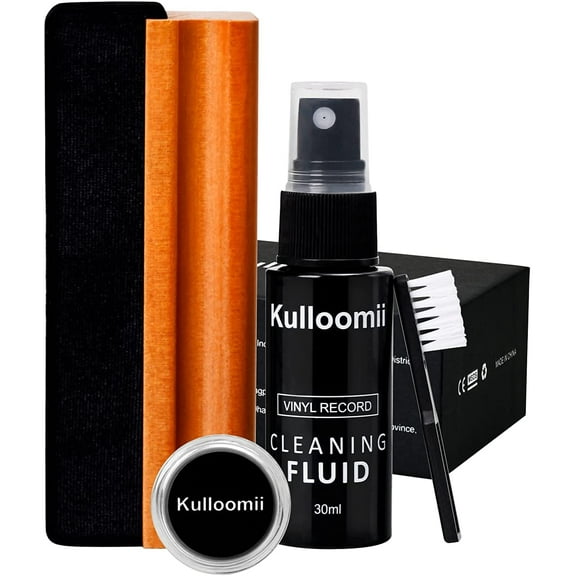 kulloomii Premium Vinyl Record Cleaner Kit - Complete 4-in-1 Vinyl Records Cleaning Kit for Records Albums-Includes Soft Velvet Record Brush,Cleaning Liquid,Duster &Turntable Stylus Cleaning Gel
