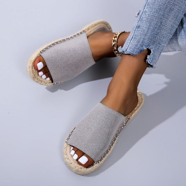 Pantuflas inferiores de cuerda de cáñamo tejidas a mano con fondo plano de pescador cosidas informales de verano para mujer Wmkox8yii ytu9560