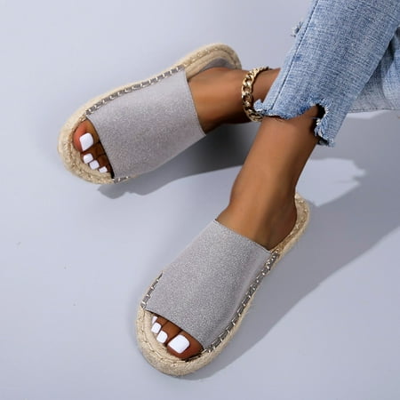 

Kukoosong Dressy Summer Womens Sandals Flip Flops Women Summer Casual Sewn Fisherman s Flat Bottomed Hand Woven Hemp Rope Bottom Slippers Gray Size 37