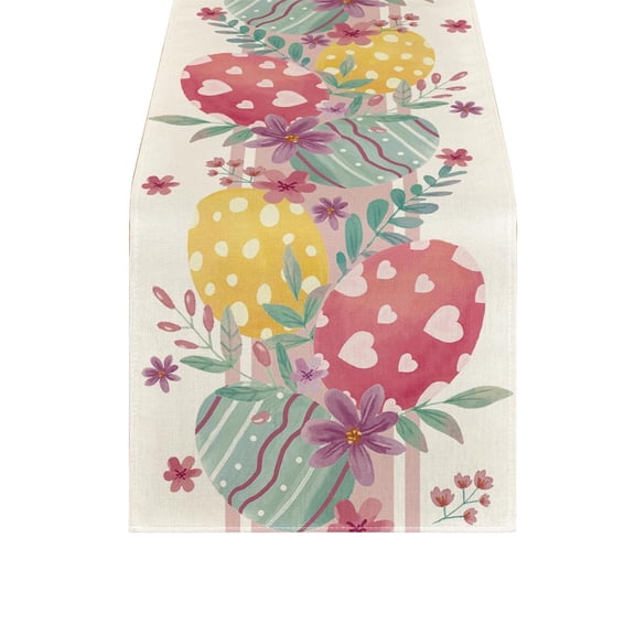 Luoshdecor Easter Table Runner, Spring Linen Table Decor with Rabbit and Egg Pattern for Holiday Dining