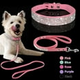thumbnail image 2 of Adjustable Soft Suede Leather Pet Collar and Leash with Rhinestone Pink XS S M, 2 of 7