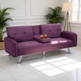 thumbnail image 4 of BSHTI 74.4" Futon Sleeper Sofa Bed with Drop-Down Middle Back & 2 Cup Holders – 3-Position Adjustable Backrest, Linen Upholstery, Chrome Metal Legs, for Home, Office, Guest Room,Purple, 4 of 11
