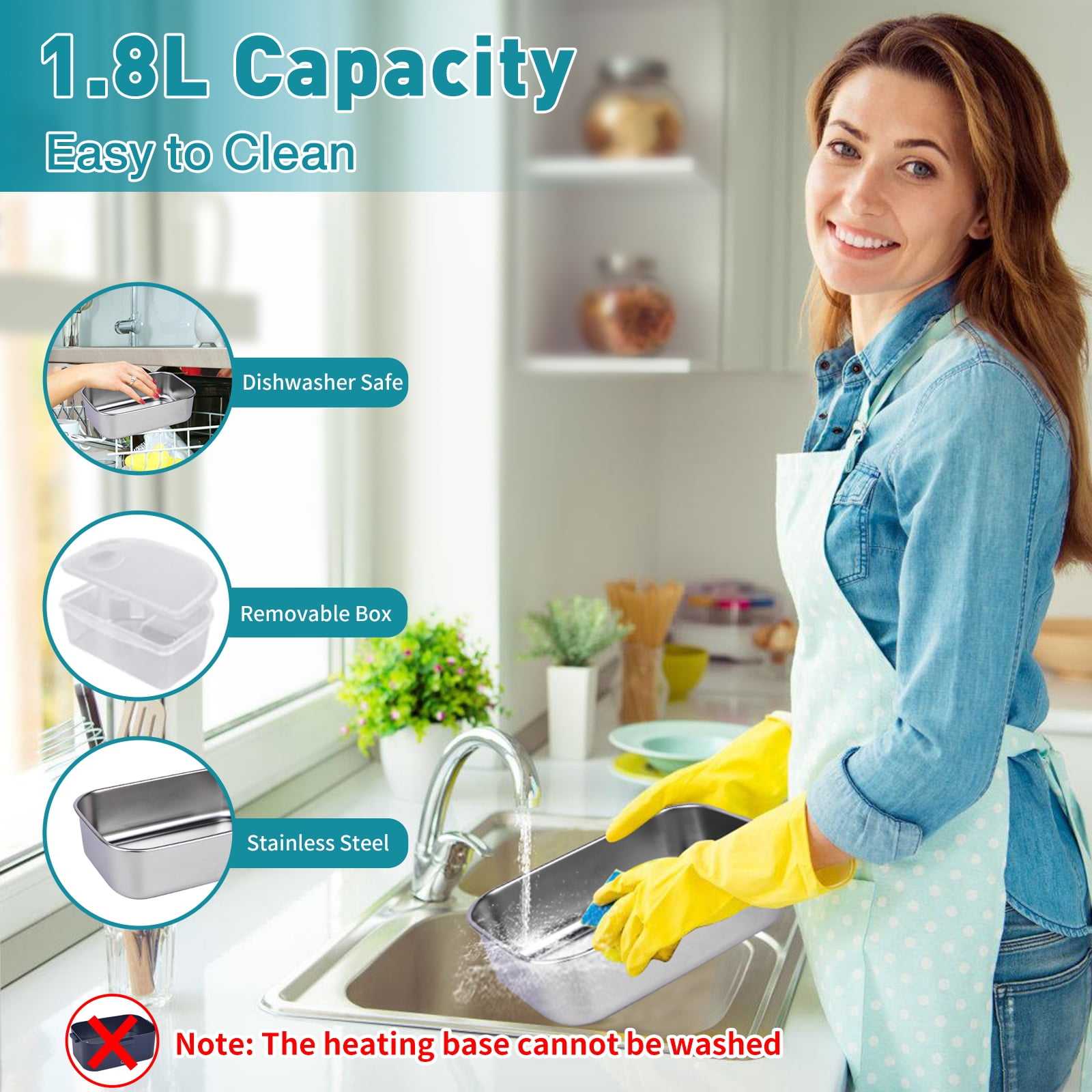 Electric Lunch Box Food Heater, 80W Heated Lunchbox for Adults, Portable Food Warmer with 1.8L Stainless Steel Container/Fork/Spoon for Car Office School, 2 Compartments with Carry Bag 12V-24V 110V