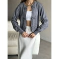 thumbnail image 4 of Women'S Crew Neck Cropped Cardigan Sweater Long Sleeve Front Button Shawl Sweater Jacket Grey S, 4 of 8