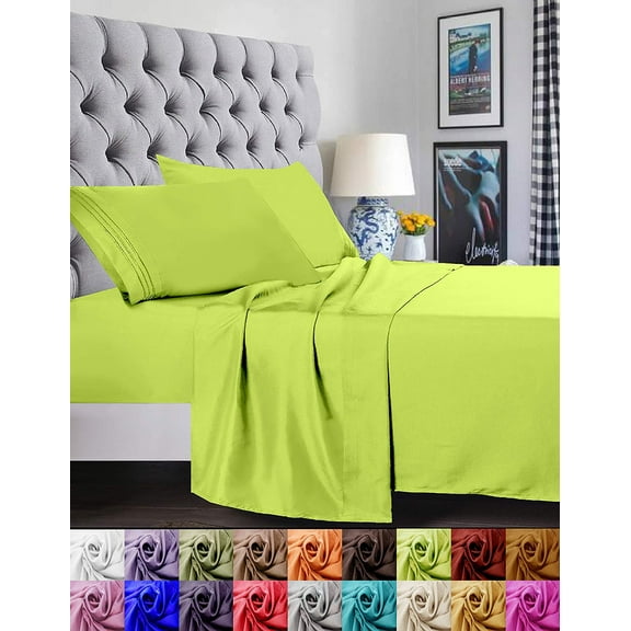 Silky-Soft 1800 Series-Wrinkle-Free 4-Piece Bed Sheet Set, Deep Pocket up to 16 inch - California King Lime