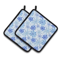 Blue Snowflakes Watercolor Pair of Pot Holders - Blue