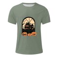 thumbnail image 4 of Pisexur Chemises pour Hommes Chandail-Over Imprimé Halloween Col Rond Manches Courtes Blouses/T-shirt Vert Armée,P, 4 of 5