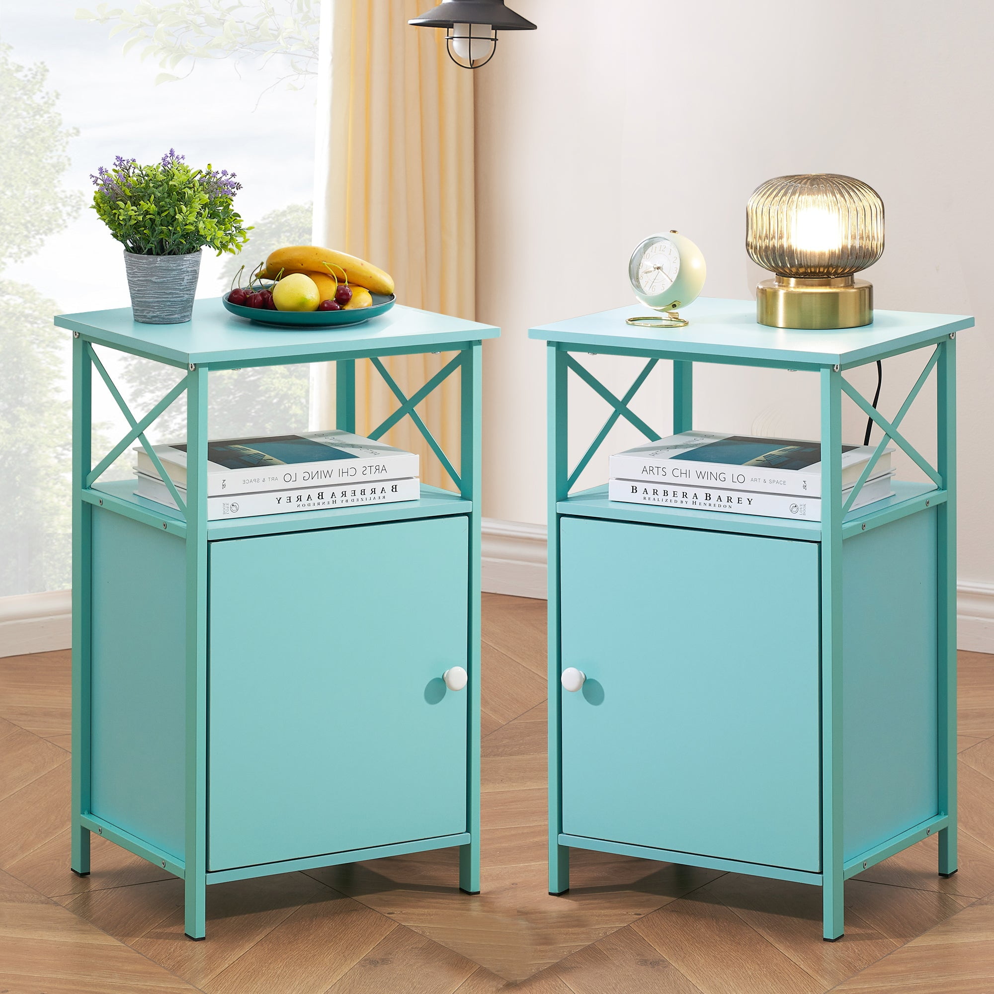 VECELO Set of 2 End Table with Storage Nightstand Sofa Bedside