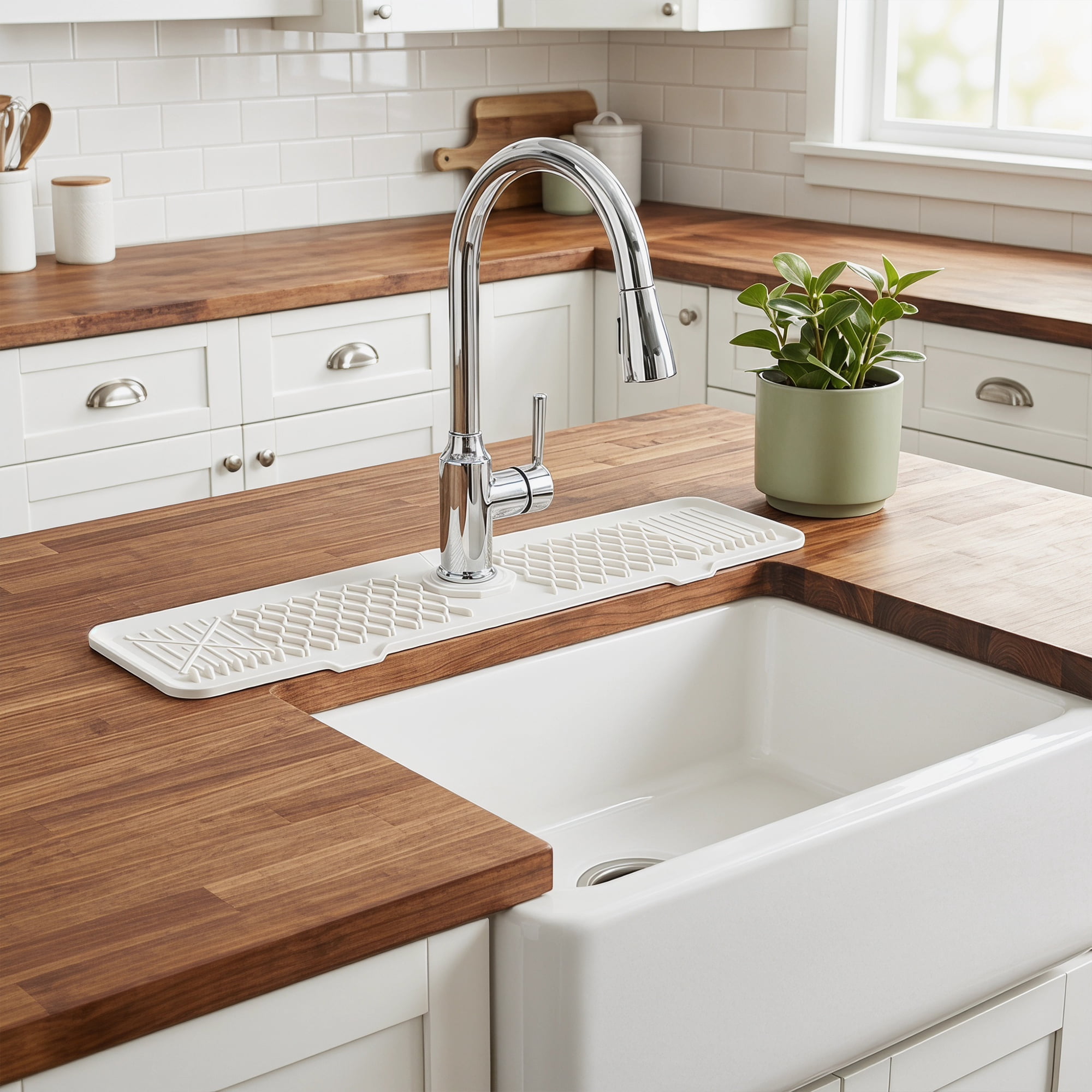 Unique Bargains Faucet Mat for Kitchen Sink Splash Guard Sink Area Mat Beige