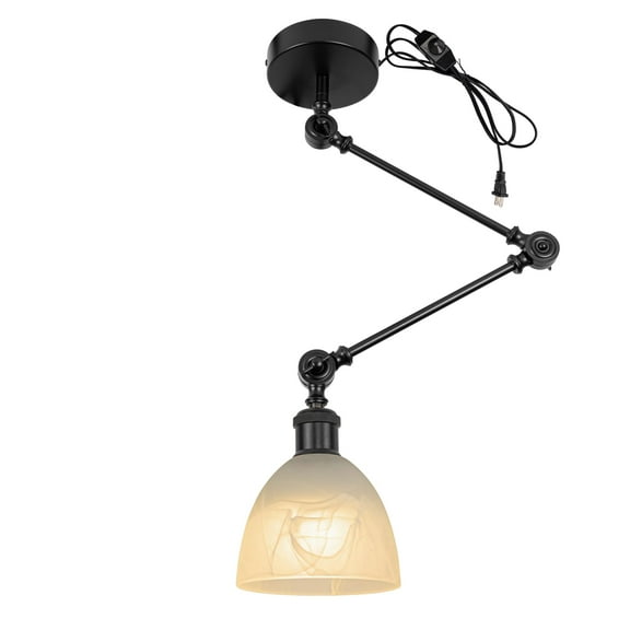 Kiven Pendant Light Fixture Adjustable Height,Black Swing Arm Hanging Lights Retractable Design with 15ft Plug-in Cord, Industrial Ceiling Pendant Light for Kitchen Island Picture Office TB1151