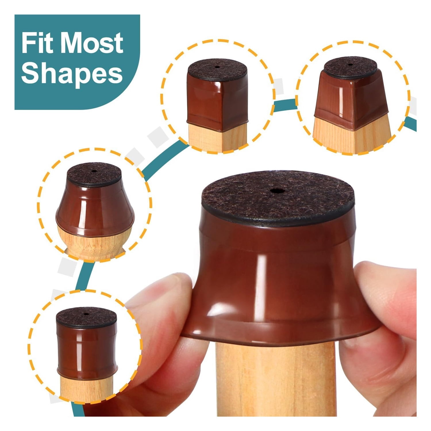 24 Pcs Chair Leg Floor Protectors Square, Silicone Felt Furniture Leg Pads Caps Covers for Hardwood Floors (Fit:1-5/8" to 2")