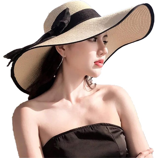 Sombrero de ala ancha para mujer, sombrero de paja con protección solar, plegable, enrollable, para playa, con protección UV, UPF 50+