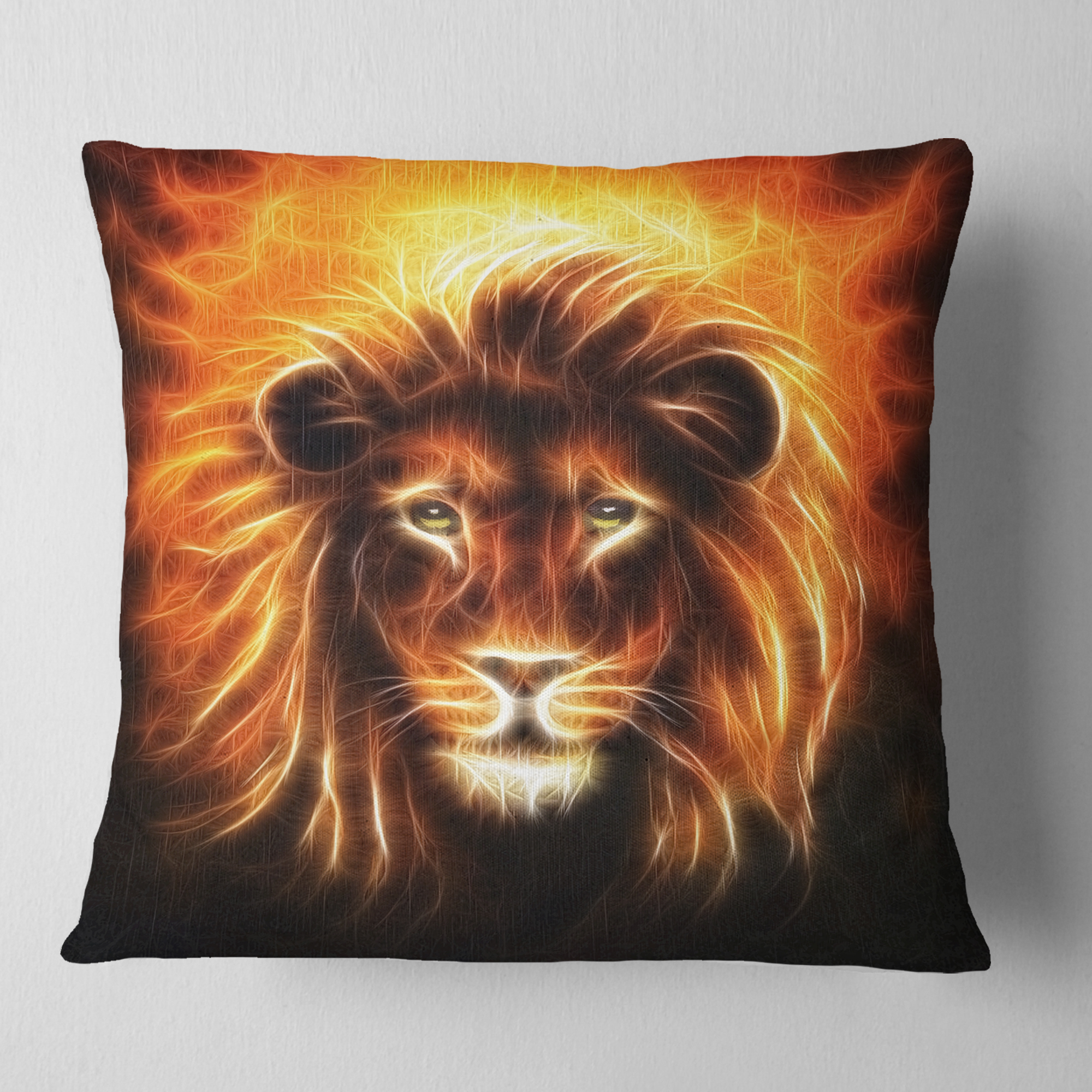 Designart Lion with Flame Mine - Animal Throw Pillow - 16x16