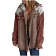 thumbnail image 2 of Hooded Jacket Women Casual Corduroy Color Block Patchwork Drawstring Button Long Sleeve Hooded Jacket For A Retro Casual Look Jackets For Women, 2 of 8