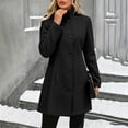 thumbnail image 6 of MOONDU Women's Wool Blend Peacoat Notched Lapel Button Front Mid Length Coat with Pockets, Long Sleeve Solid Color Outerwear for Fall Winter Business Casual Daily Wear, 6 of 9