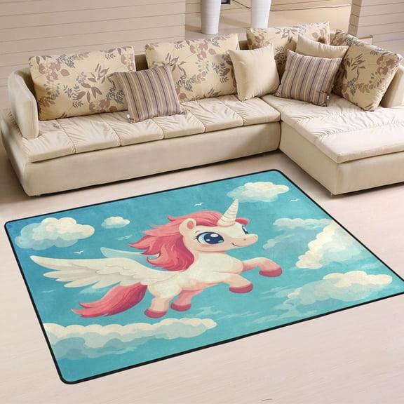 Non-Slip Area Rug 36"x24" Indoor Washable Floor Mats Carpet Printed for Living Room, Bedroom, Home Decor Unicorns in The Air