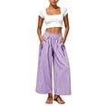 thumbnail image 6 of Women Vertical Striped Wide Leg Ankle Pants, Elastic Drawstring High Rise Loose Cropped Trousers with Functional Side Pockets Lightweight Daily Matching Pants Purple XL(XL), 6 of 7