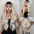 thumbnail image 1 of perruque Ombre Blonde Pour Femmes De 26 Pouces Avec Frange, Longue Vague Naturelle, Perruque Synthtique Rsistante La Chaleur, 1 of 5
