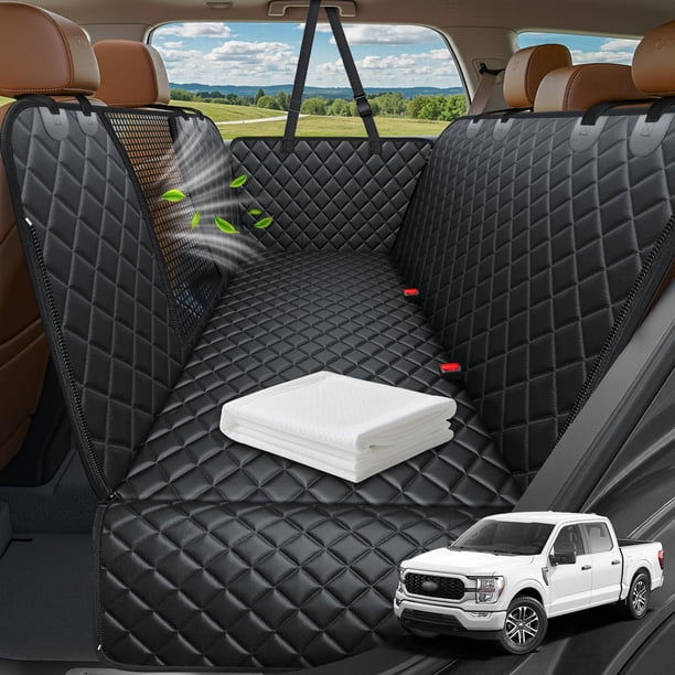 Backseat Extender for Dogs - Hard Bottom Dog Car Seat Cover for Back Seat, Dog Hammock for Car and SUV, Pet Rear Seat Protector Dogs Travel Bed with Mesh Window & Side Flaps