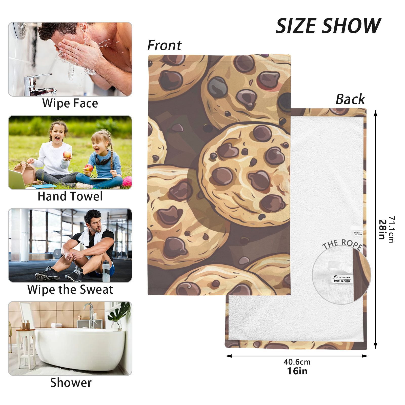 Chocolate Chip Cookies Hand Towels Cotton Bath Towels Large Face Towels Absorbent for Bathroom 2 Packs