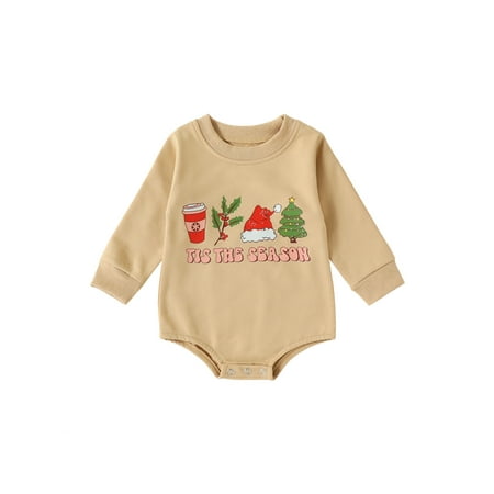 

wsevypo Baby Boys Girls Christmas Romper Long Sleeve Crew Neck Graphic Letters Print Bodysuit