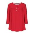 thumbnail image 5 of Dasayo Summer Womens Tops 3/4 Sleeve Red Smocked Buttons Crewneck Solid Blouses Women Sweatshirts Women XL, 5 of 5