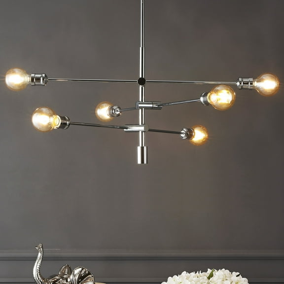 JONATHAN Y Ikon 36" 6-Light Modern Vintage Iron Arm-Adjustable LED Pendant, Chrome