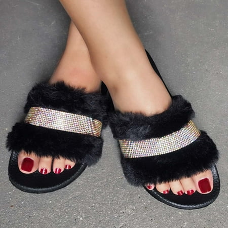 

Fjofpr Slippers for Women Women s Summer Suede Home Shoes Indoor And Outdoor Flash Drilling Slippers Hot