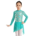 thumbnail image 3 of Aislor Girls Shiny Mesh Spilce Long Sleeve Irregular Hem Dance Dress Gymnastic Leotard Figure Ice Skating Dress, 3 of 7