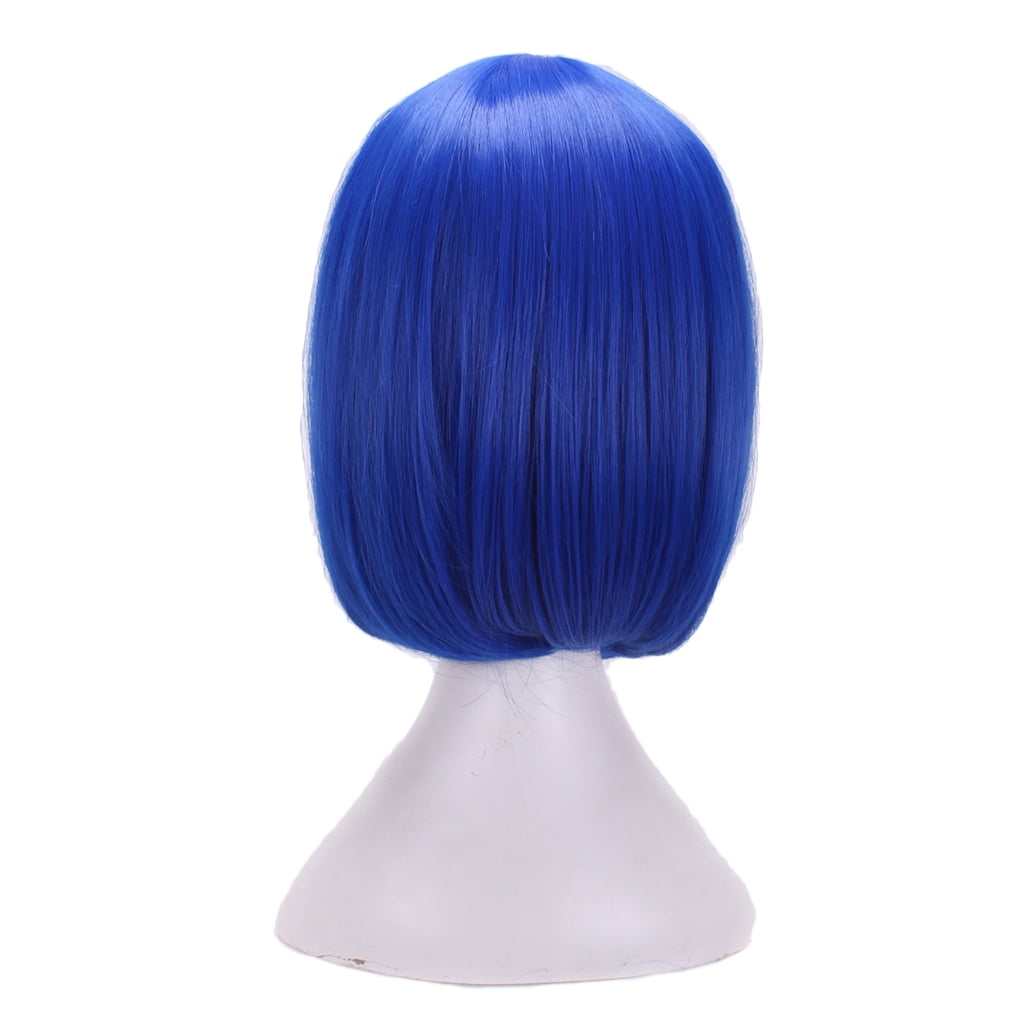 Unbranded Short Bob Wig Blue Cosplay Wig Blue Hair Piece Women Synthetic Hair Fake Hair