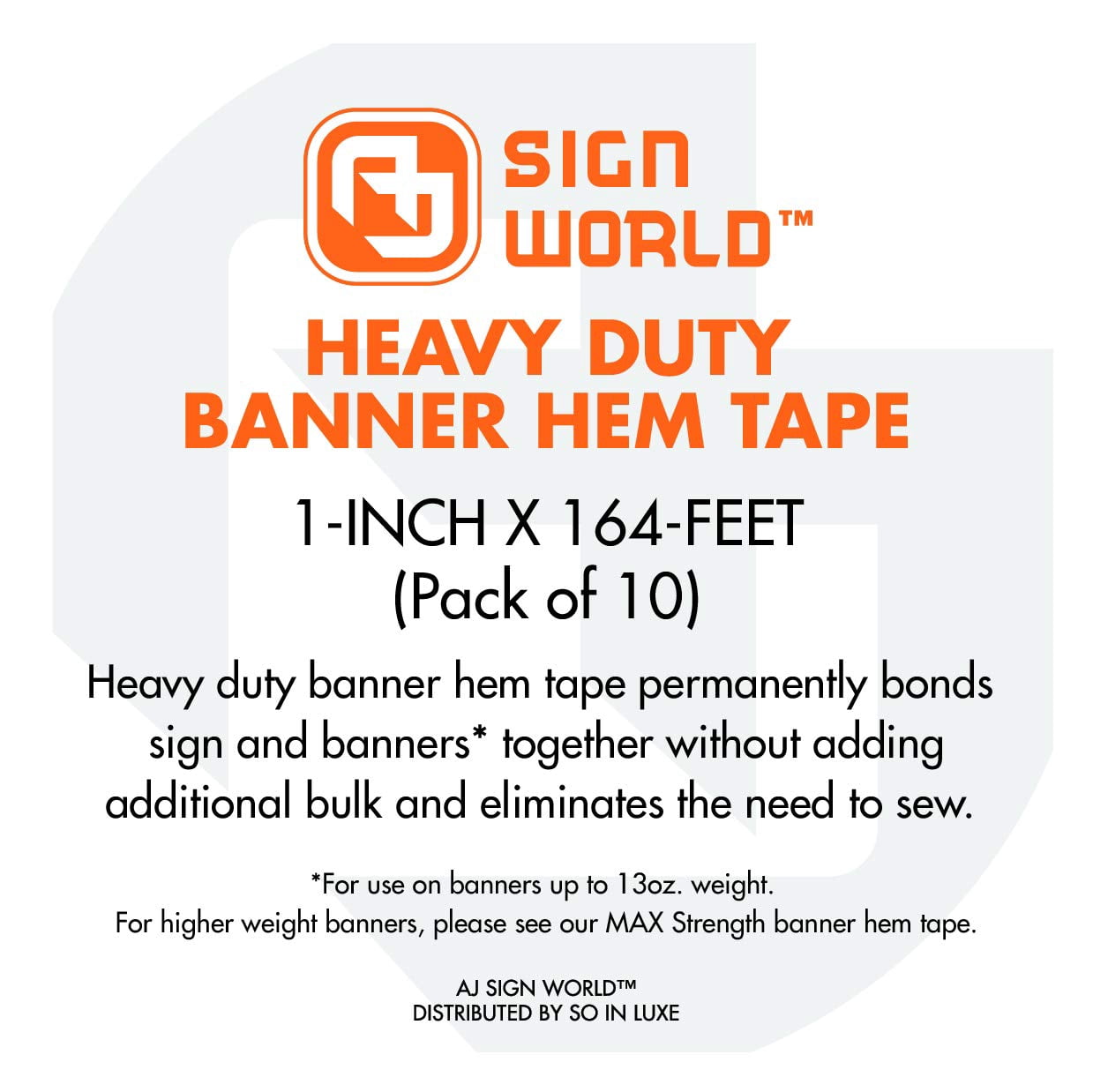 (Pack of 10 1" Heavy Duty Banner Hem Double Sided Permanent Tape (1-Inch x 164-Feet/55 Yard)