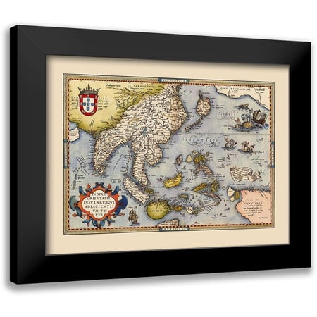 Ortelius 14x12 Black Modern Framed Museum Art Print Titled - Southeast Asia Indonesia Philippines Japan